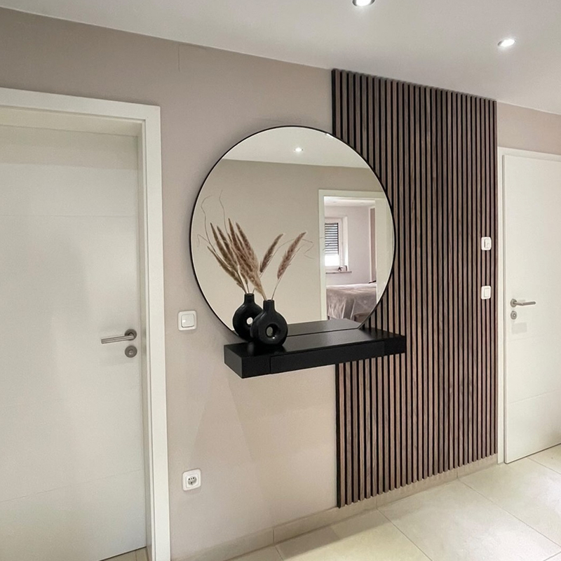 Berbagai Bahan Strip Kayu Dekorasi Kantor Panel Dinding Kisi Panel Penyerap Suara Solusi Proyek Desain Grafis