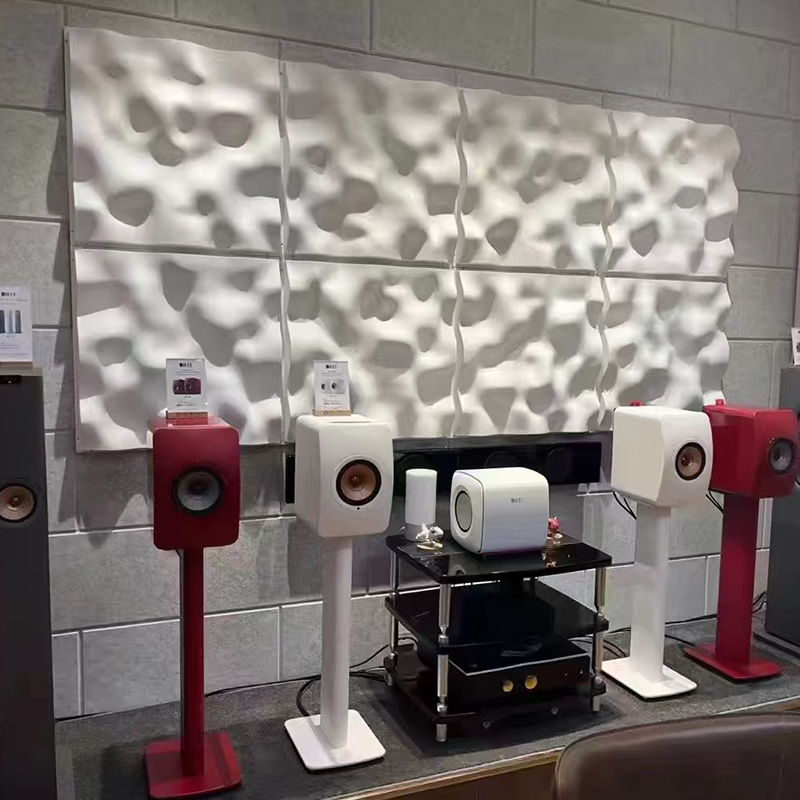 Desain Dinding Langit-langit Dekoratif Panel Penyebar Suara Akustik Warna-warni 3D Modern untuk Aplikasi Aula Desain Grafis Tersedia